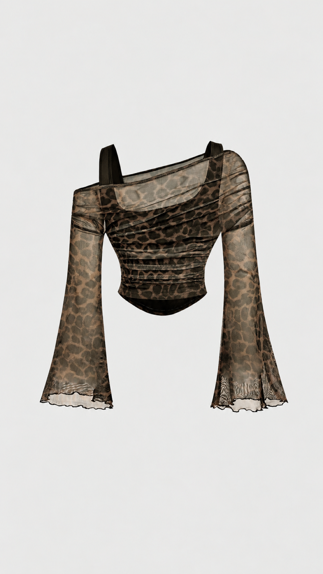 Leopard Mesh Flare Sleeve Top