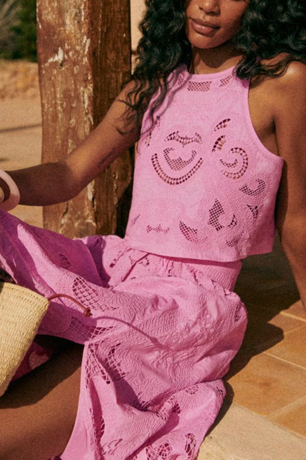 Moise Pink Lace Set