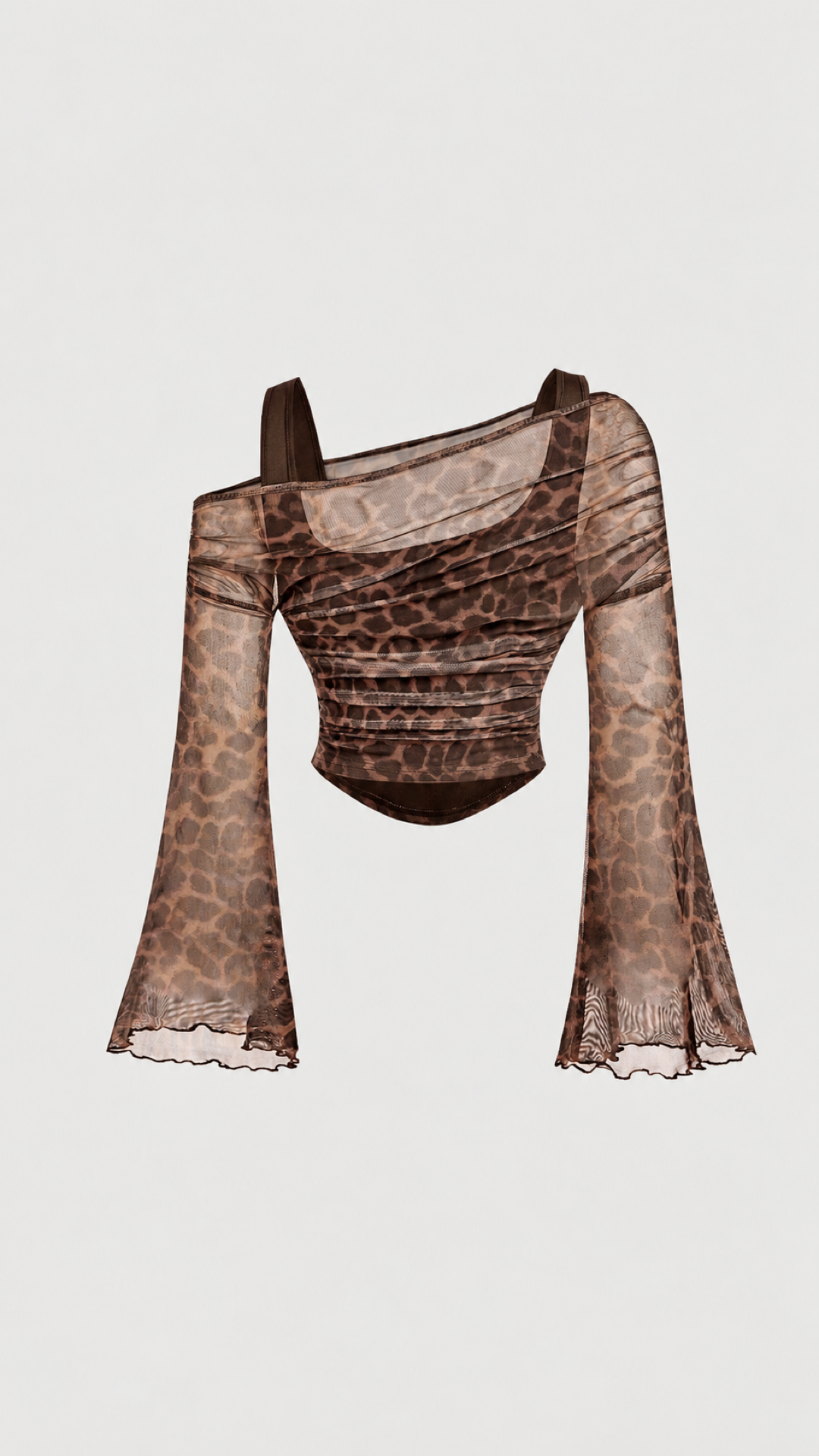 Leopard Mesh Flare Sleeve Top