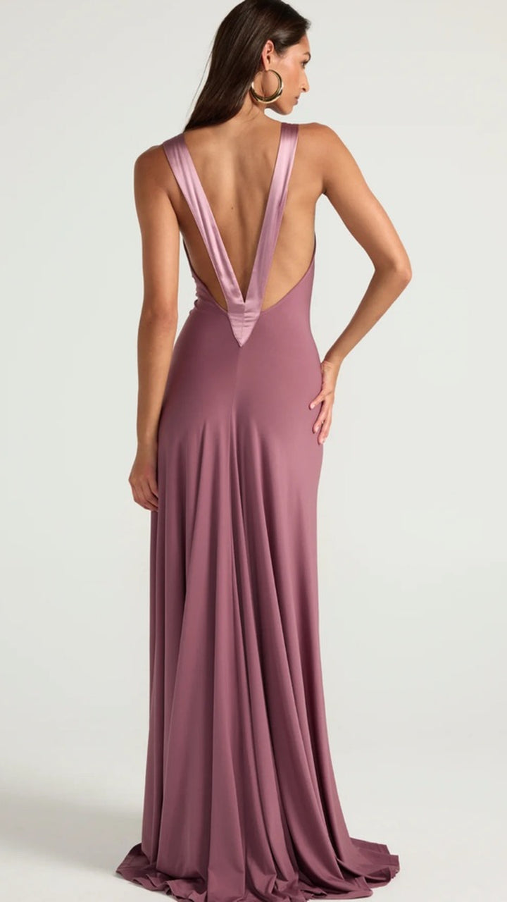 Rosé Vow™ Satin-Plunge Maxi Dress