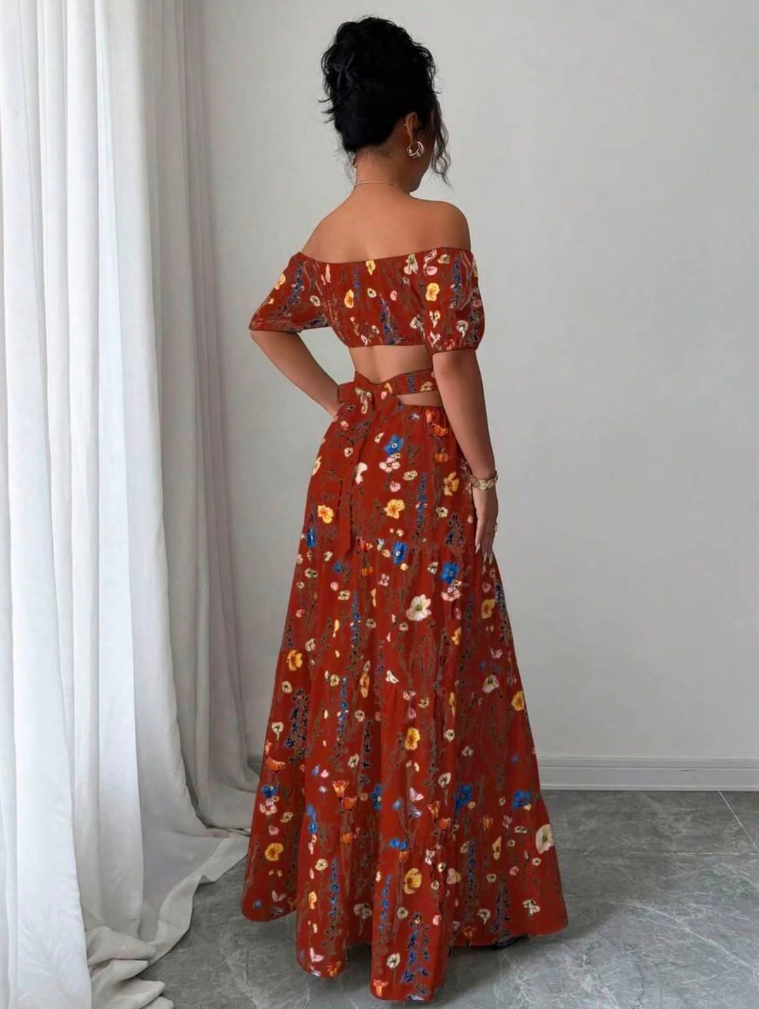 Élan Fleur Off-Shoulder Maxi Dress