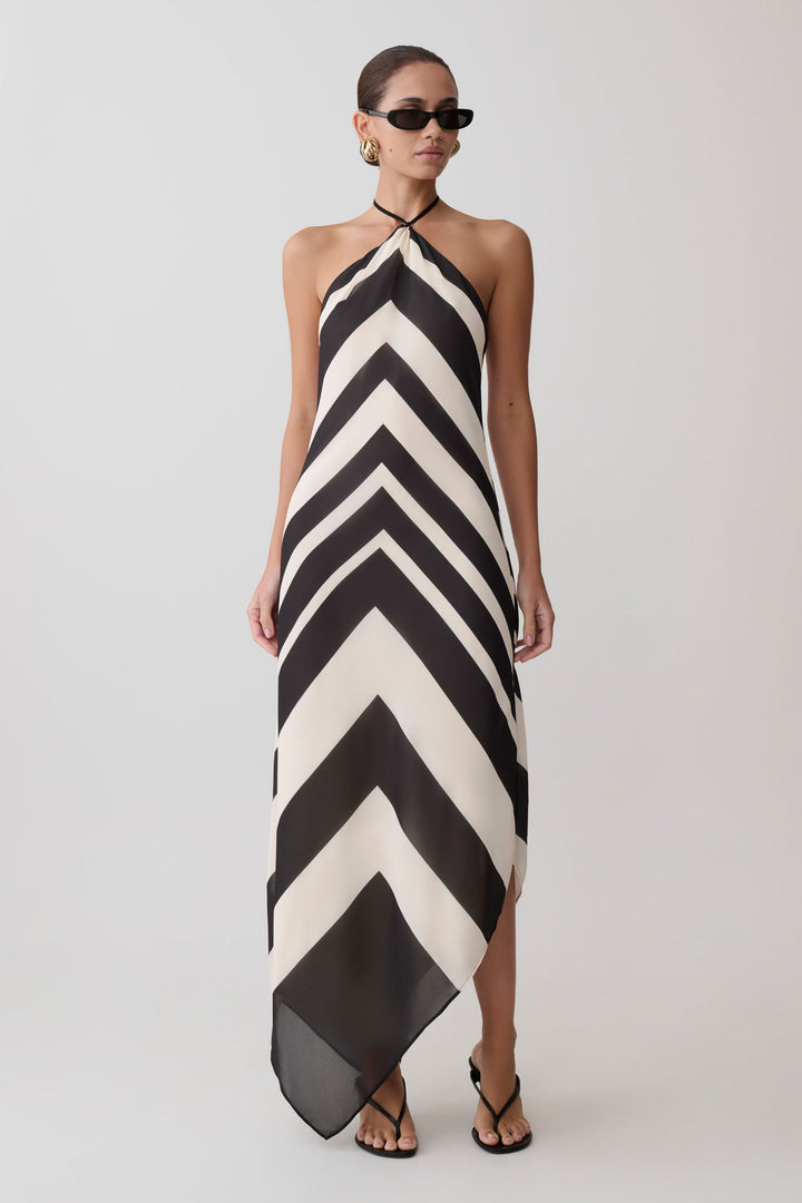 VELORA™ Riviera Chevron Halter Dress