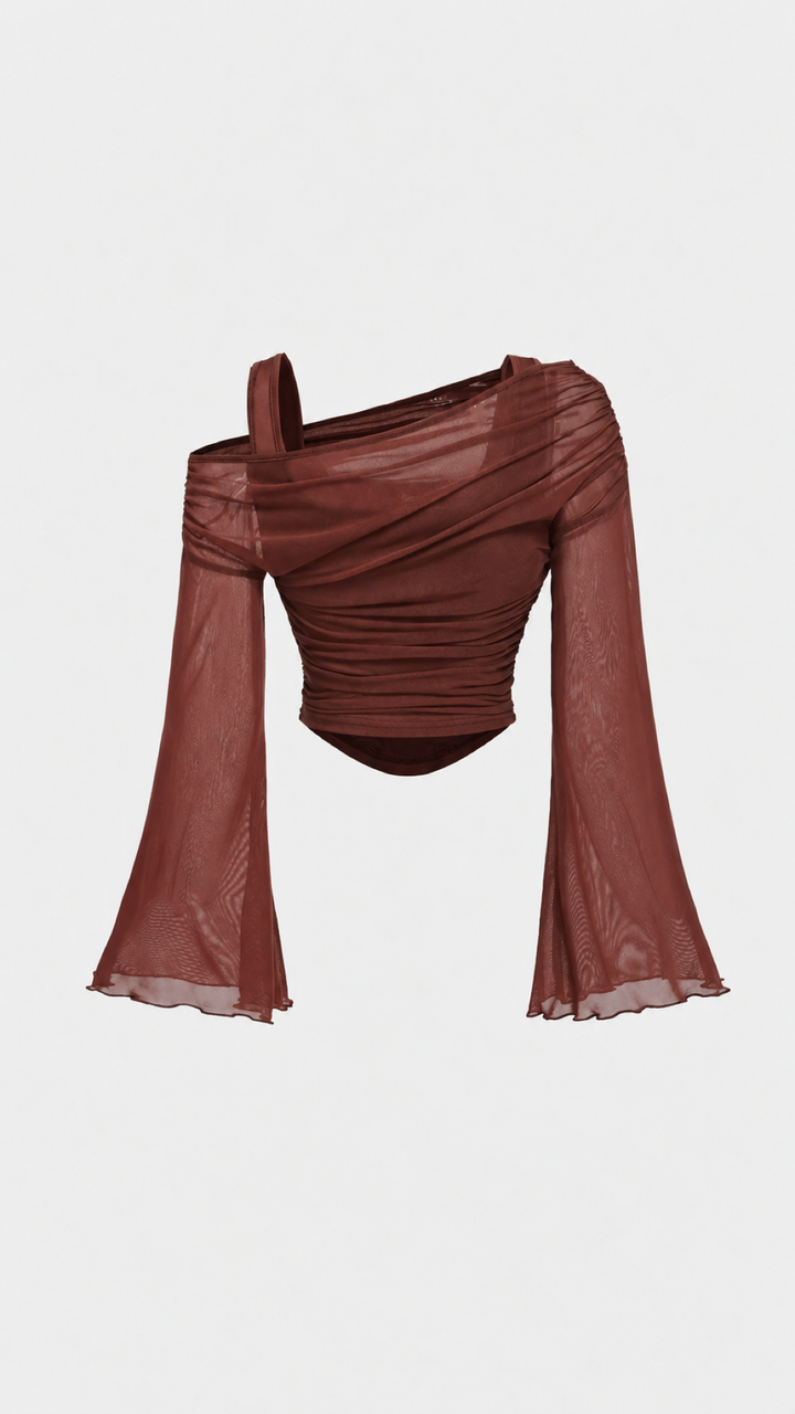 Asymmetric Mesh Flare Sleeve Top