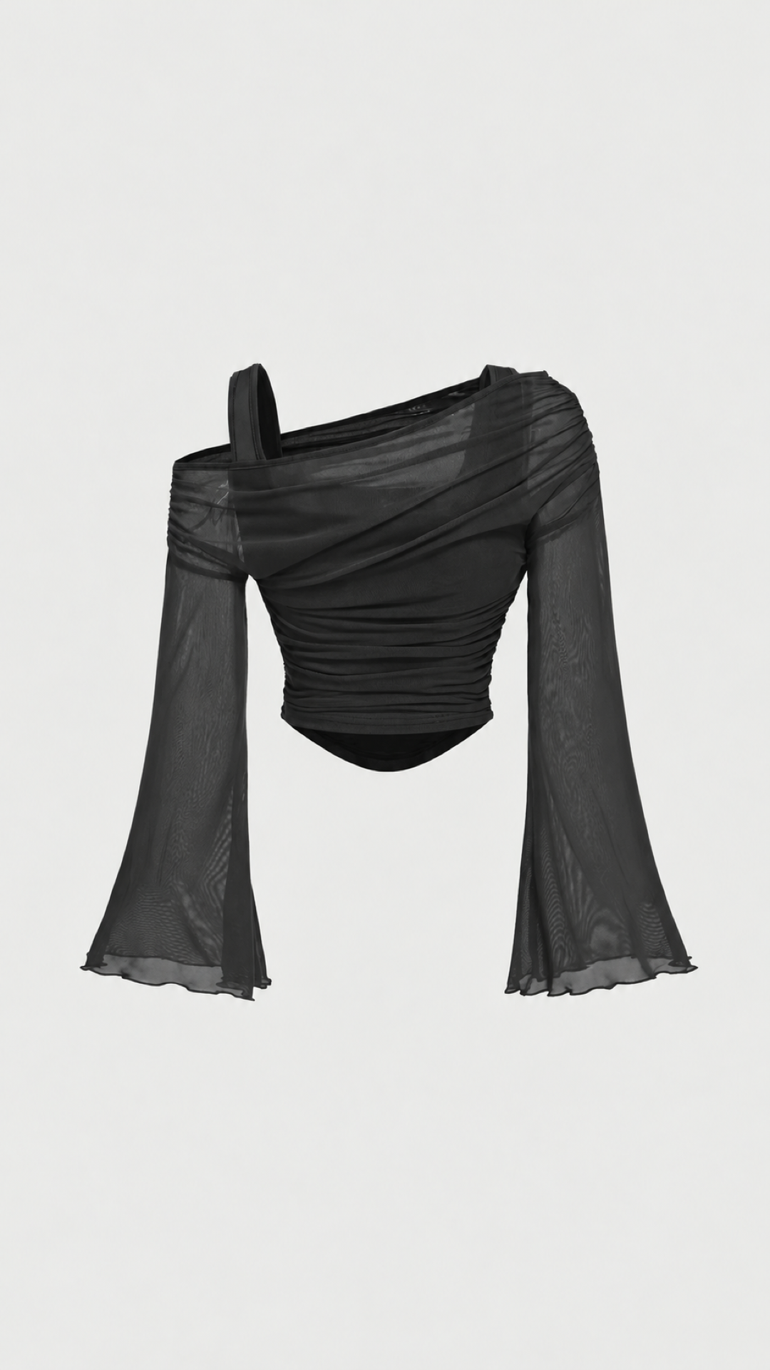 Asymmetric Mesh Flare Sleeve Top
