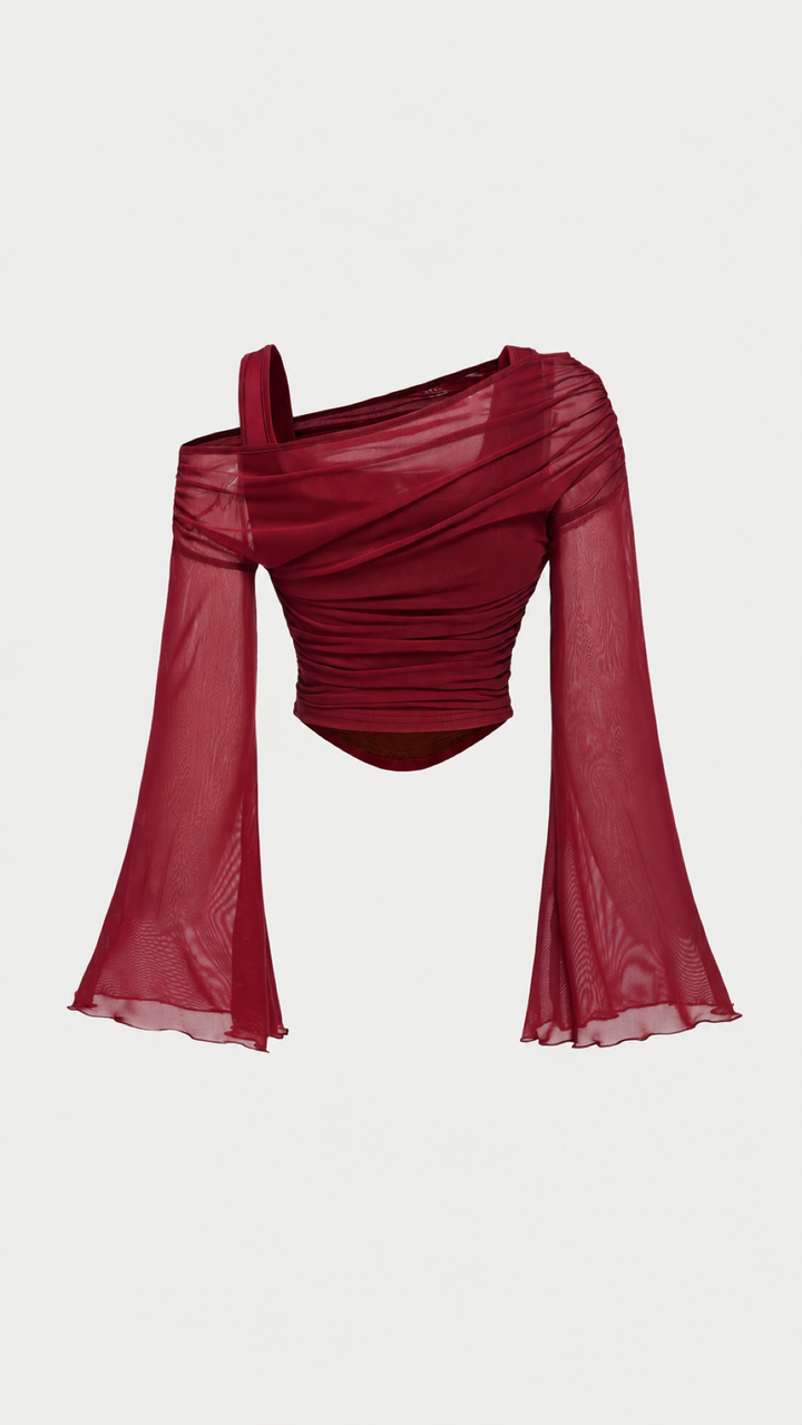 Asymmetric Mesh Flare Sleeve Top