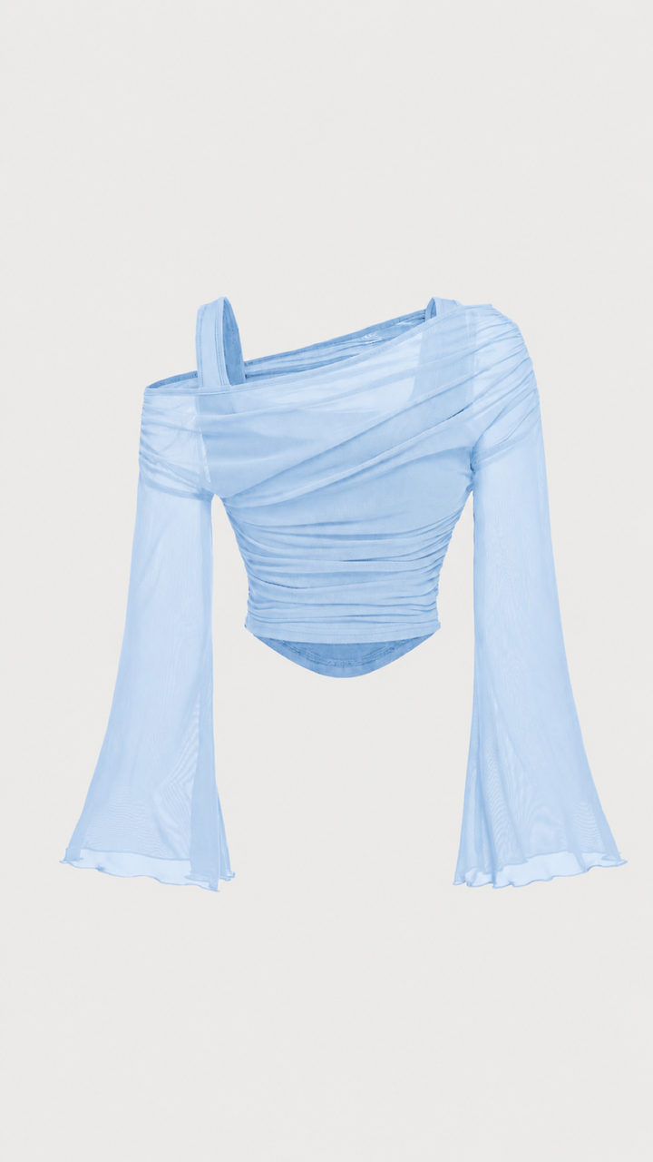 Asymmetric Mesh Flare Sleeve Top