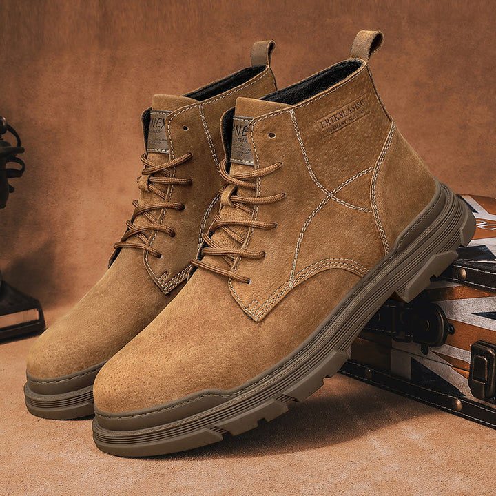 Mens Hand Stitching Leather Lace Up Ankle Boots