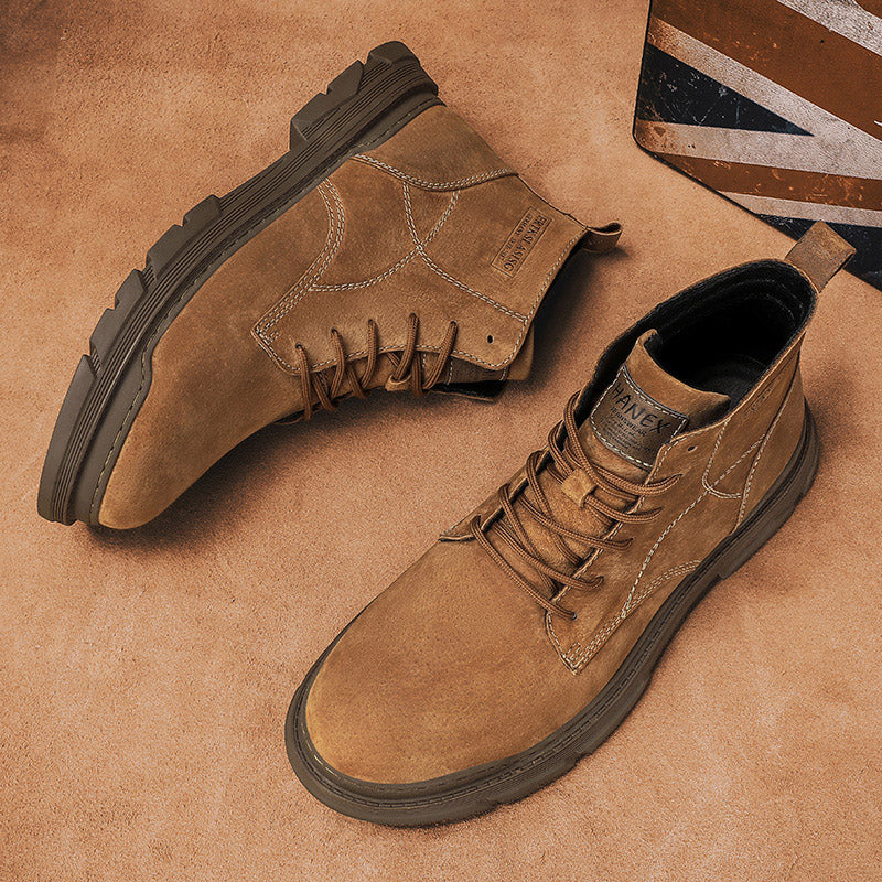 Mens Hand Stitching Leather Lace Up Ankle Boots