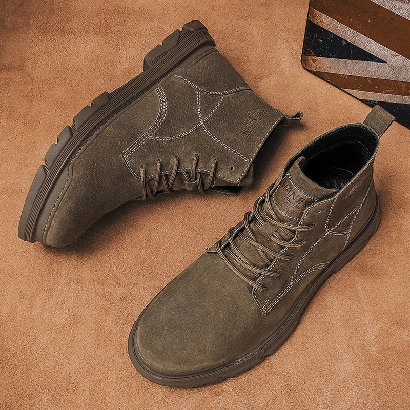 Mens Hand Stitching Leather Lace Up Ankle Boots