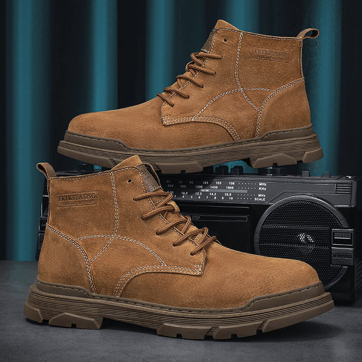Mens Hand Stitching Leather Lace Up Ankle Boots