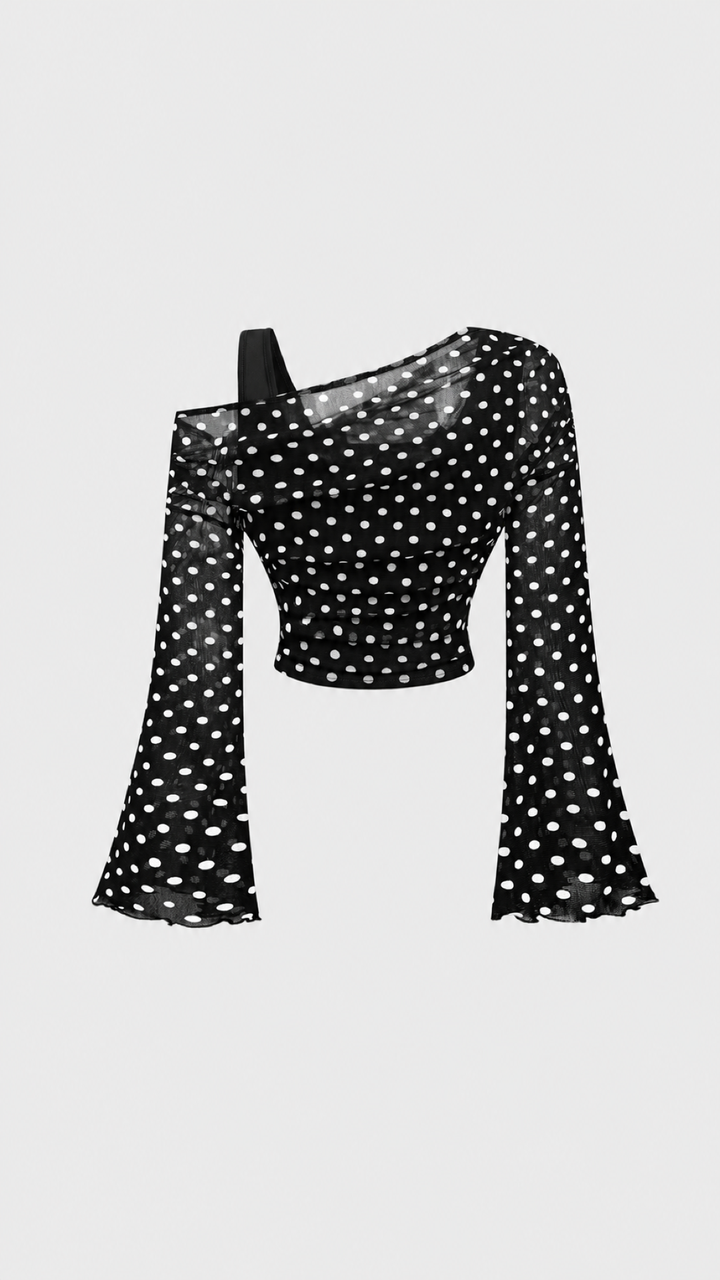 Asymmetric Mesh Flare Sleeve Top