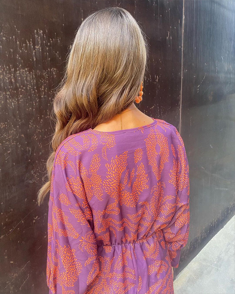 Janella - Vintage Draped Long Sleeve Midi Dress