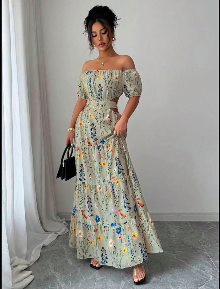 Élan Fleur Off-Shoulder Maxi Dress
