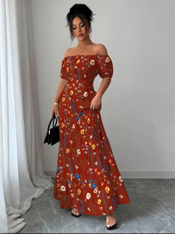 Élan Fleur Off-Shoulder Maxi Dress