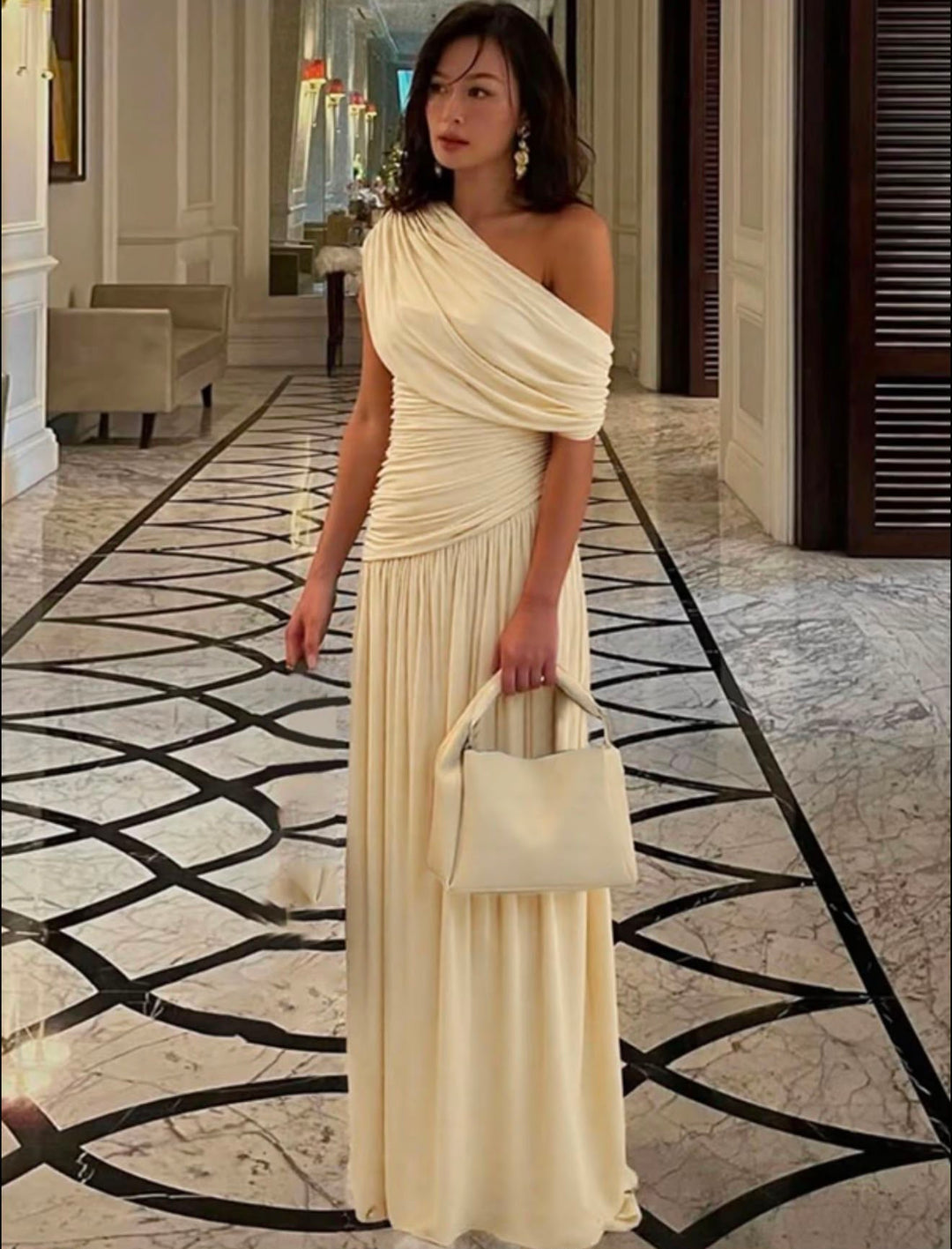Celeste Drape One-Shoulder Maxi Gown