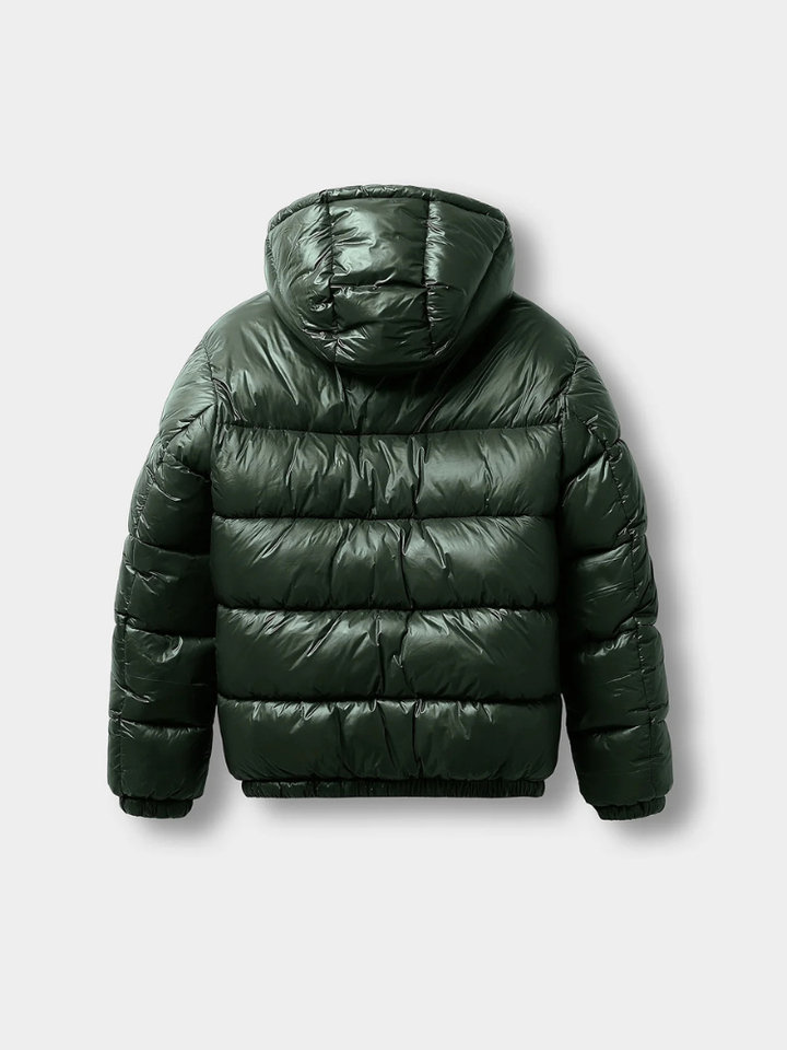 Serenity Luxe Glossy Puffer Jacket – High-Shine Quilted Coat