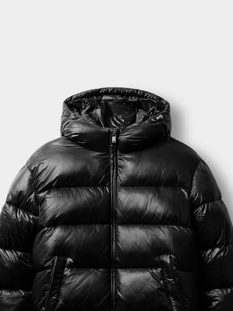 Serenity Luxe Glossy Puffer Jacket – High-Shine Quilted Coat