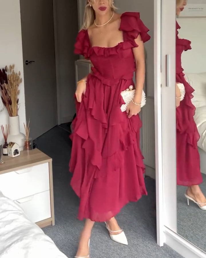 Quinlan - Elegant High-Waist Dress with Lace Trim