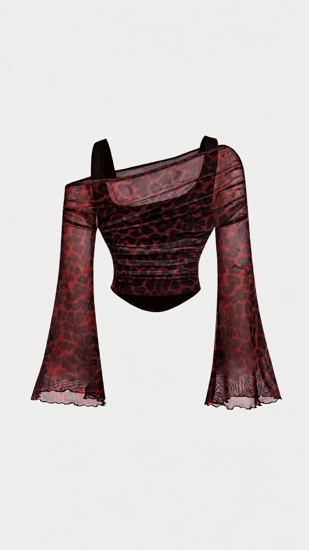 Leopard Mesh Flare Sleeve Top