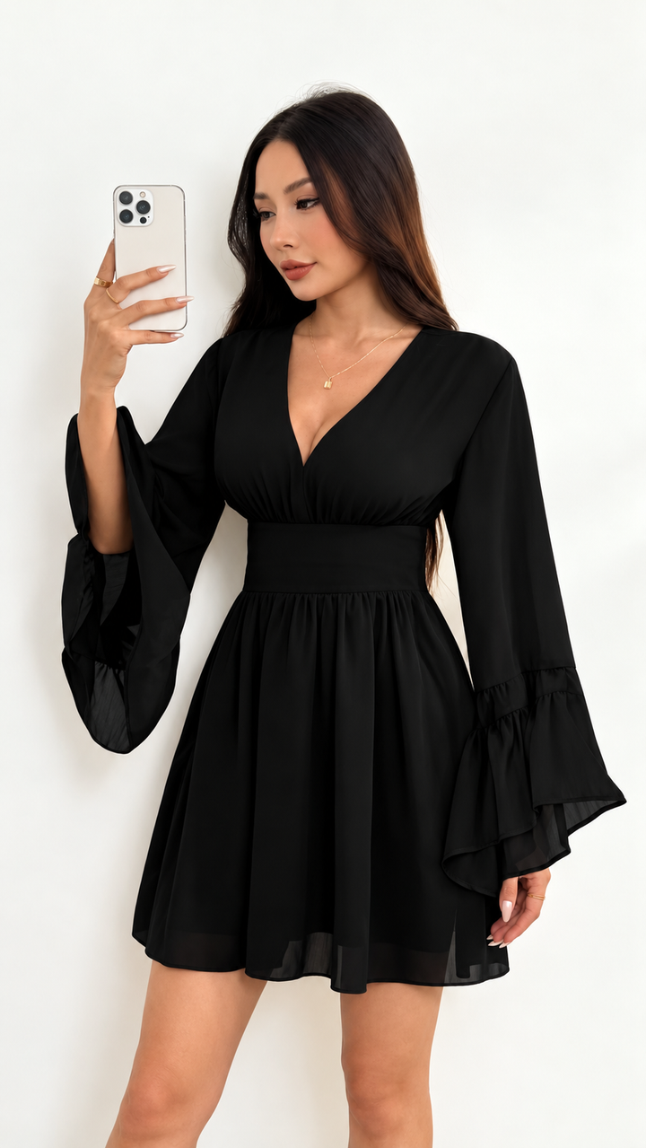 Amara Ruffle-Sleeve Mini Dress