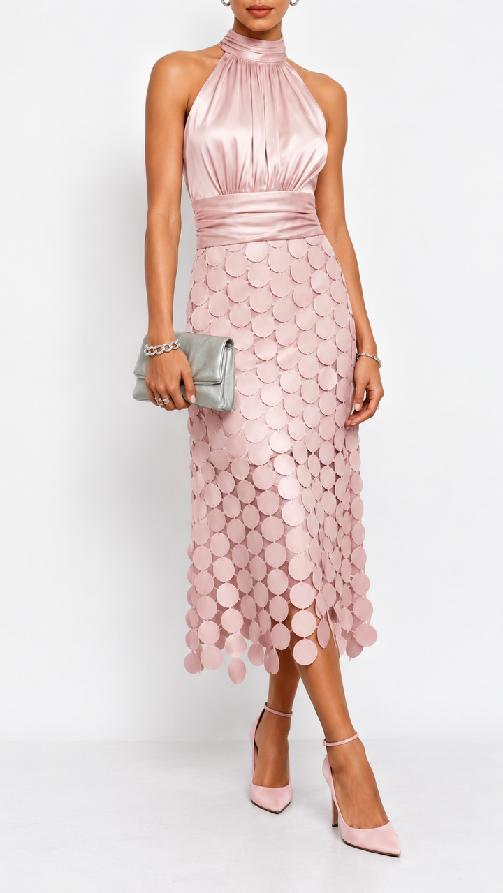 The Vivienne Satin Disc Midi Dress