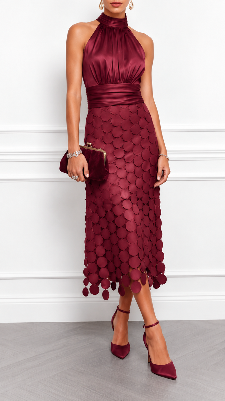 The Vivienne Satin Disc Midi Dress