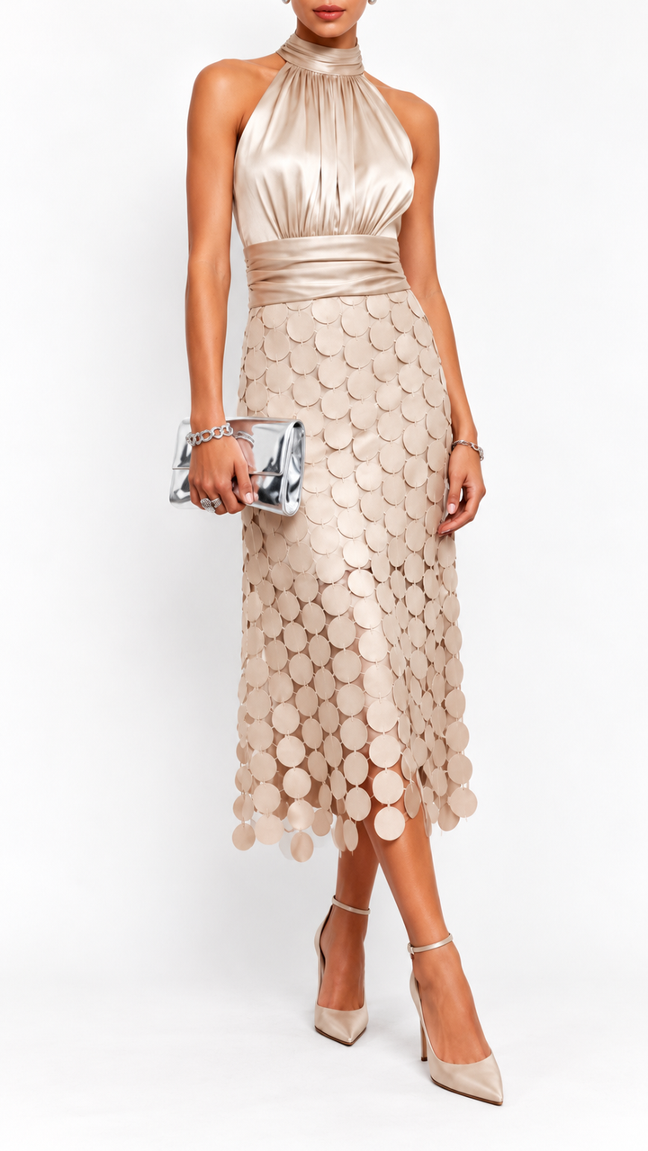 The Vivienne Satin Disc Midi Dress