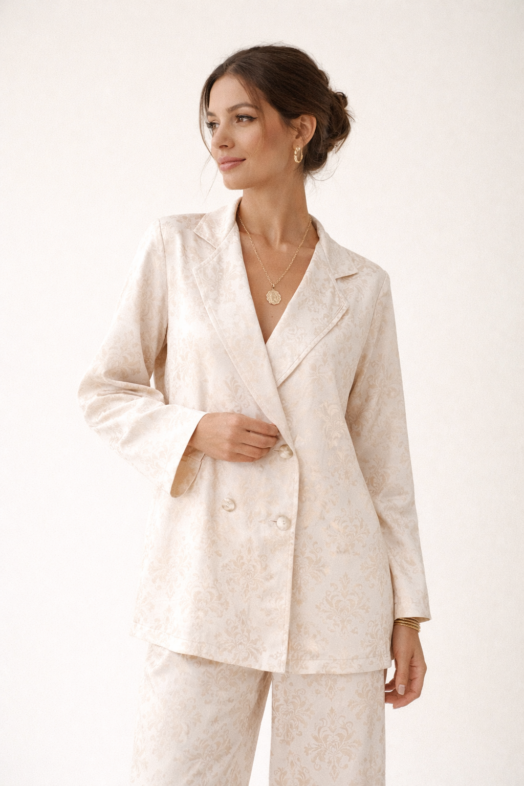 Camille Women's Elegant Floral Print Blazer and Trousers Set