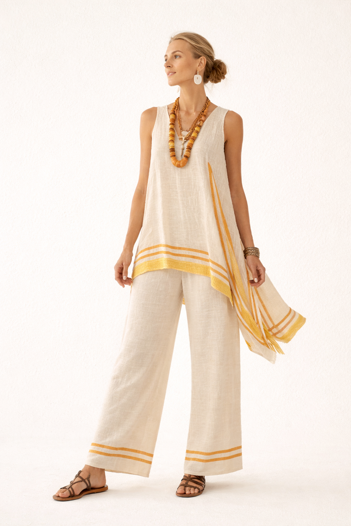 Ylva Women's Casual Blouse and Wide Leg Pants Set