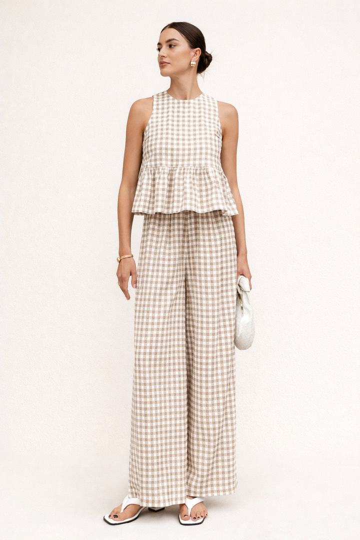 Mirabella women's set: top with ruffle and wide-leg trousers
