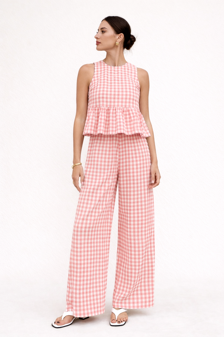 Mirabella women's set: top with ruffle and wide-leg trousers