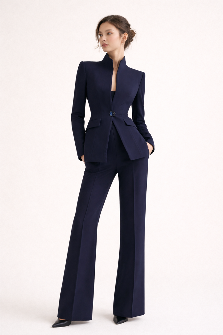 Rita Women's Elegant Fitted Blazer and Flared Trousers Set