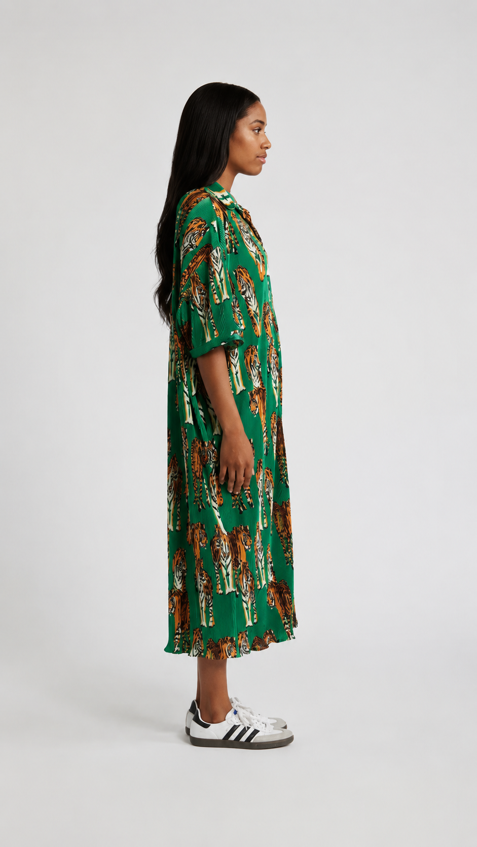 The Kora Tiger Pleated Shirt Dress