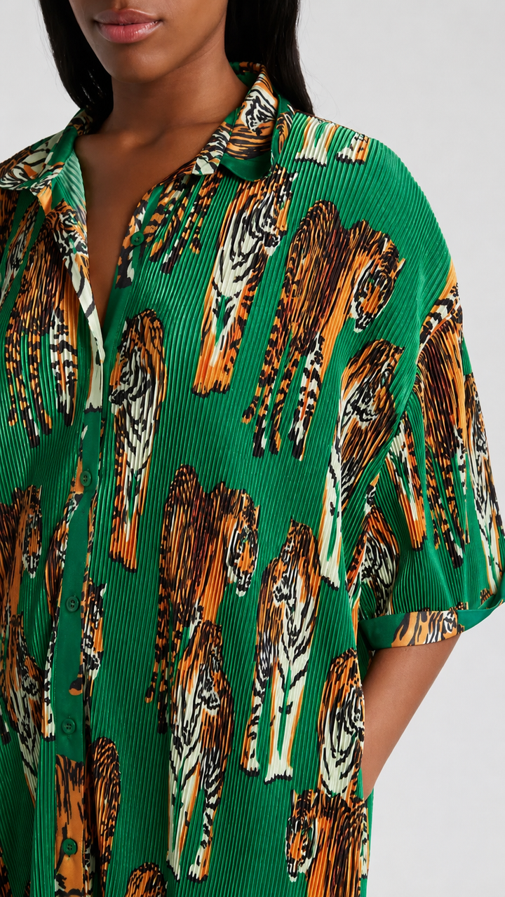 The Kora Tiger Pleated Shirt Dress