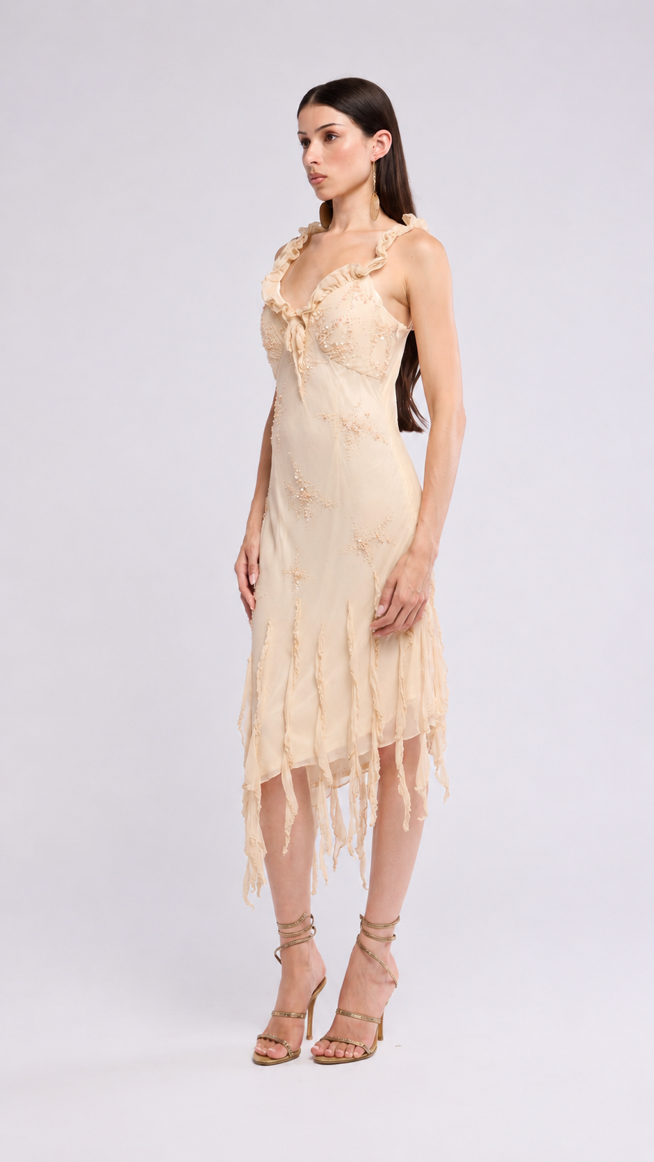The Aurelia Beaded Ruffle Midi Dress