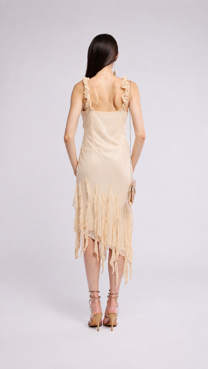 The Aurelia Beaded Ruffle Midi Dress