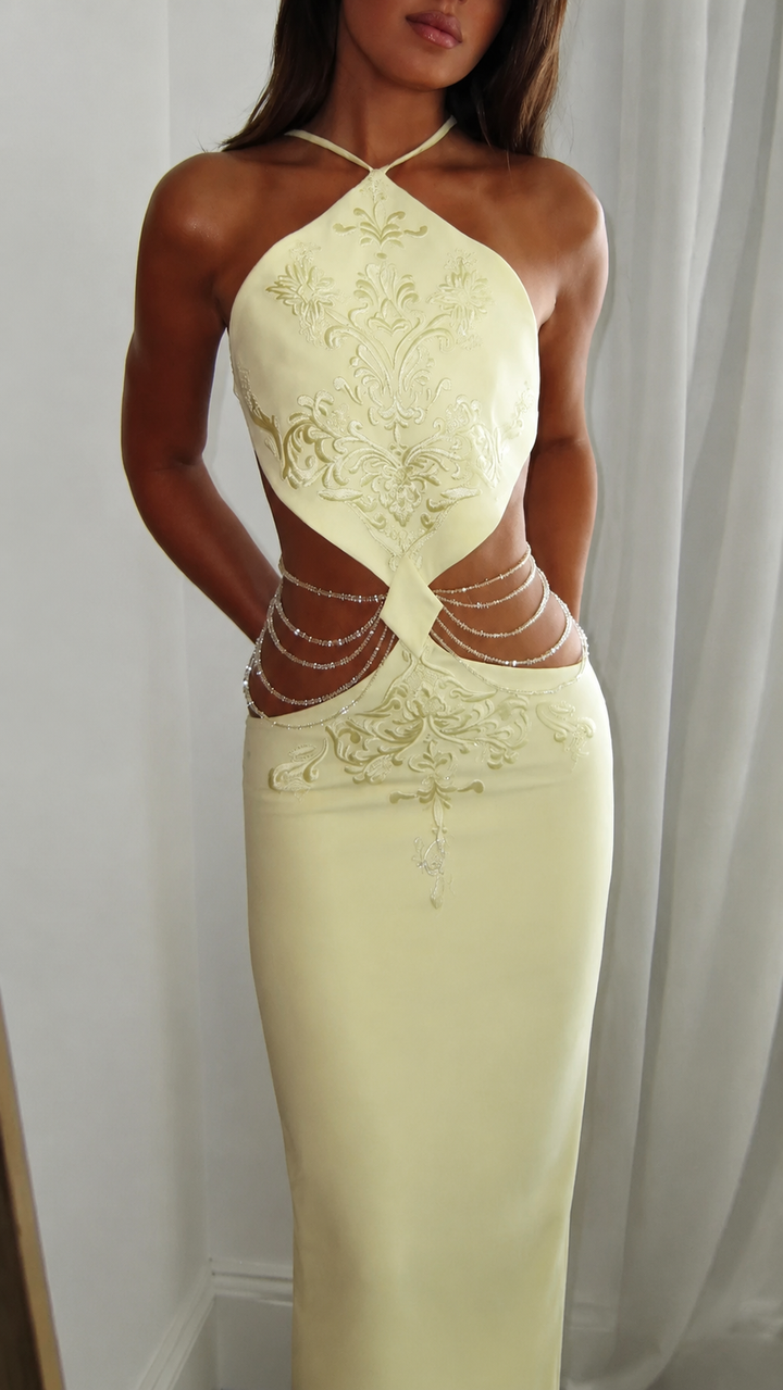 The Elara Crystal-Drape Gown