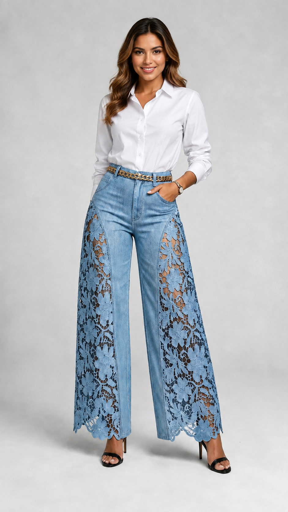 The Fiora Cutwork Wide-Leg Jeans