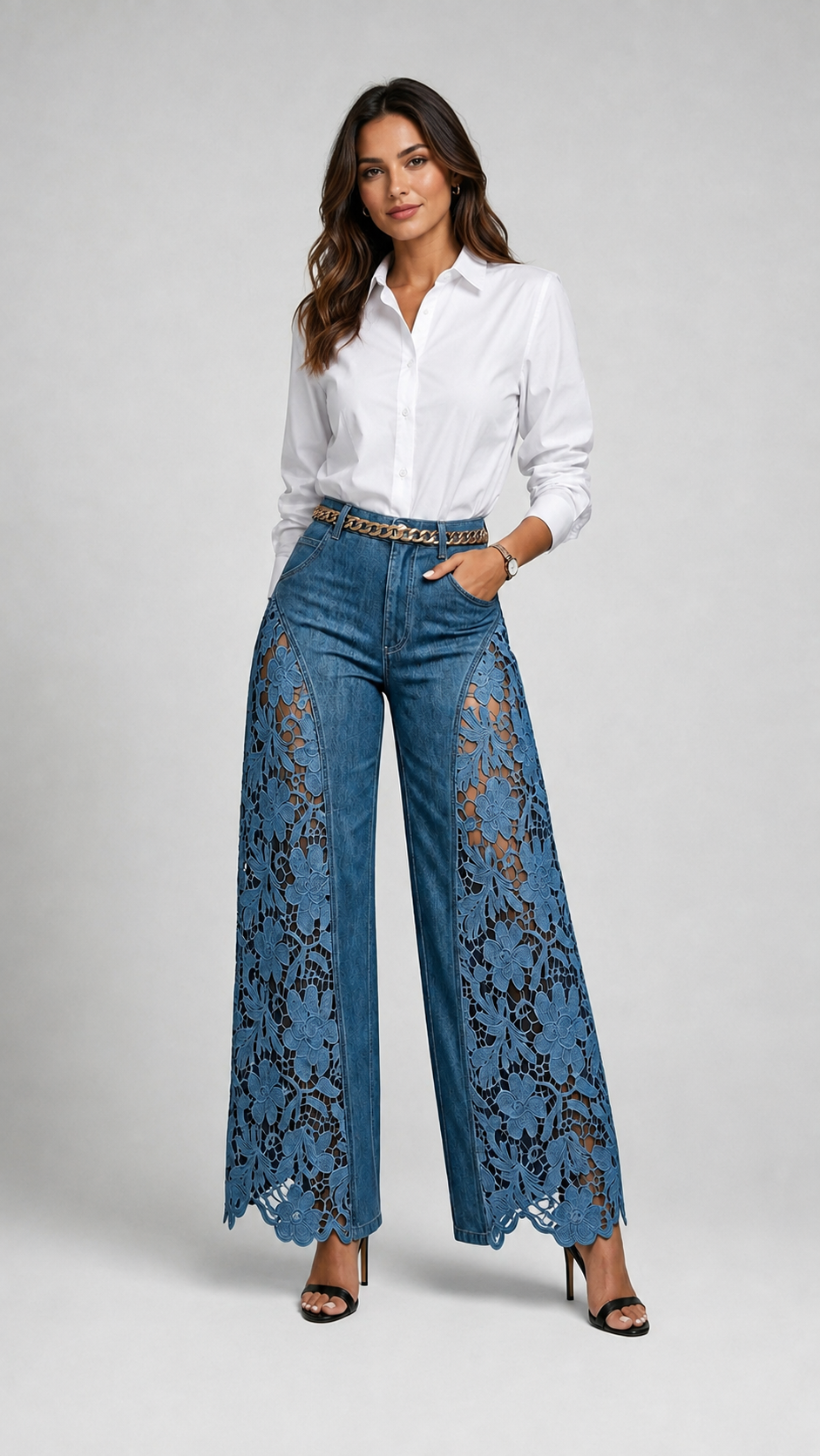 The Fiora Cutwork Wide-Leg Jeans
