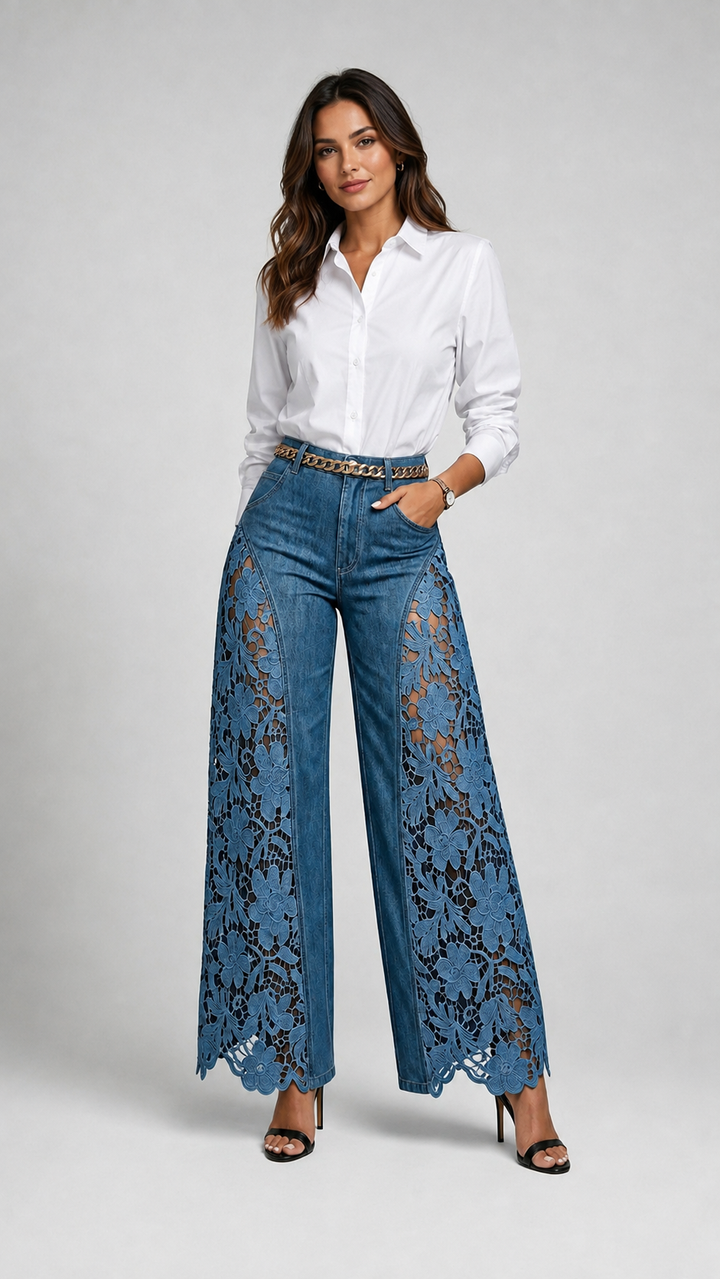 The Fiora Cutwork Wide-Leg Jeans
