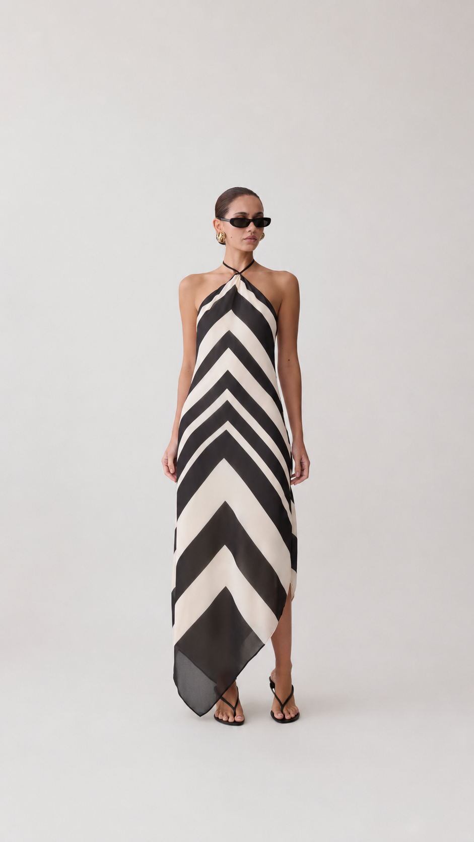 VELORA™ Riviera Chevron Halter Dress