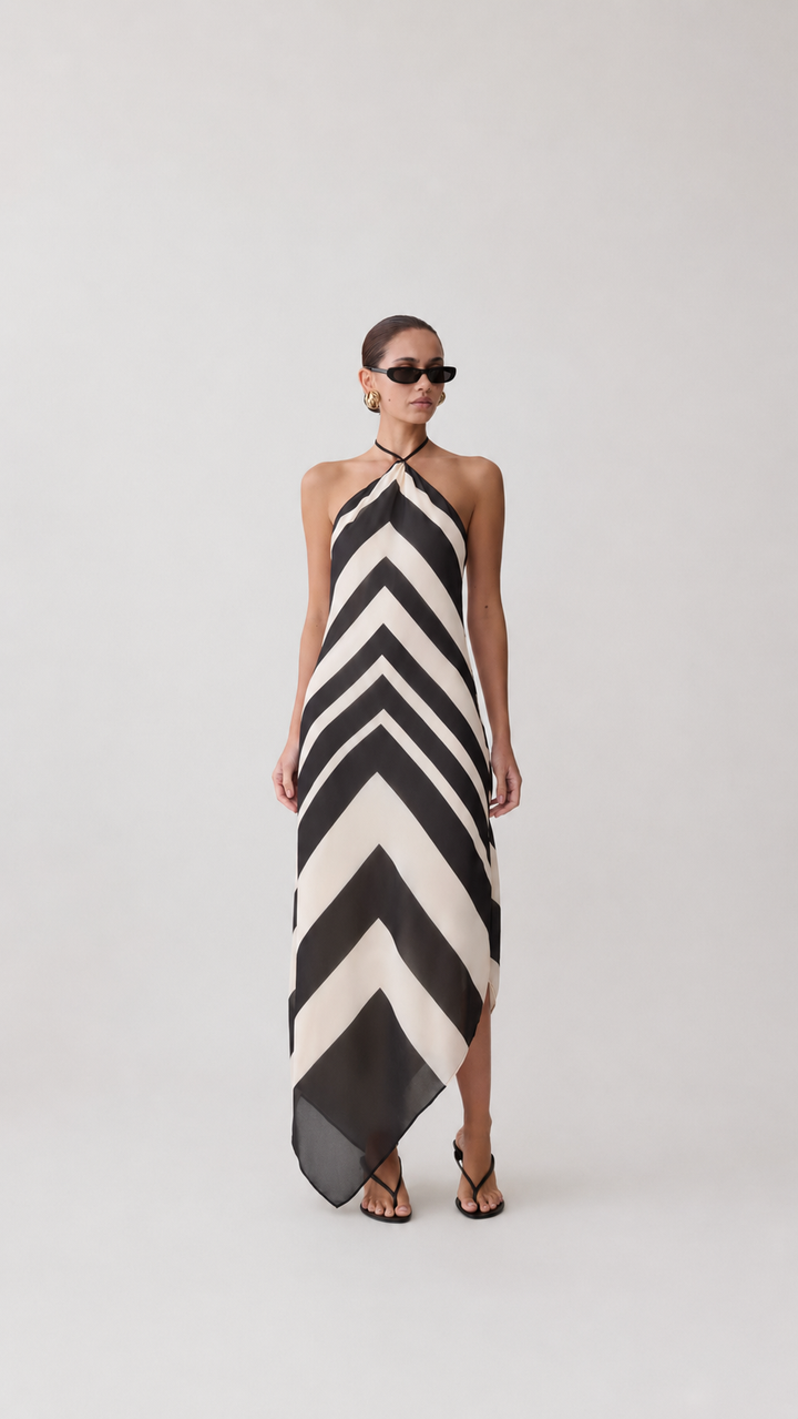 VELORA™ Riviera Chevron Halter Dress