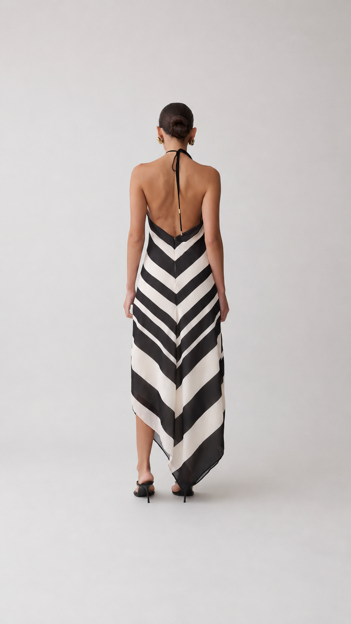 VELORA™ Riviera Chevron Halter Dress