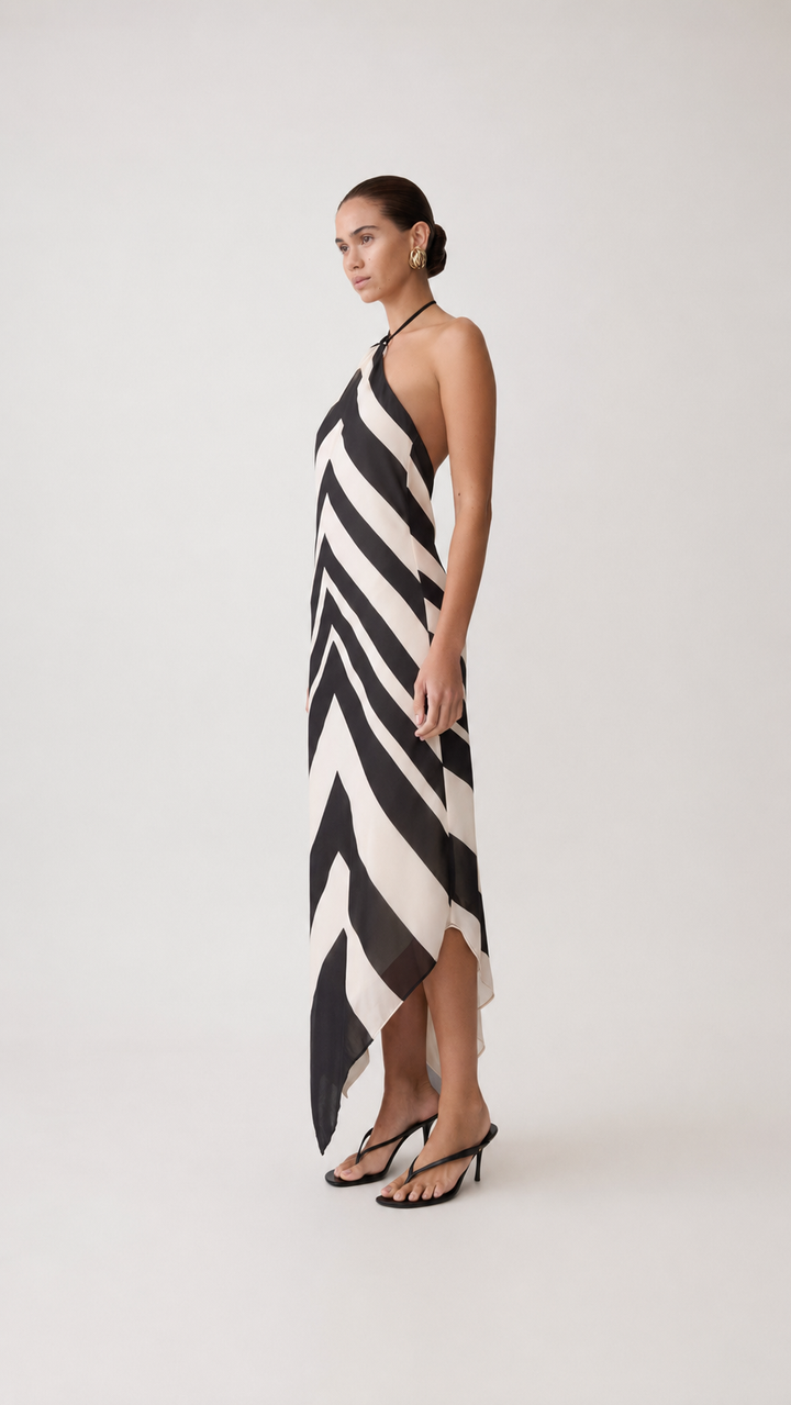 VELORA™ Riviera Chevron Halter Dress
