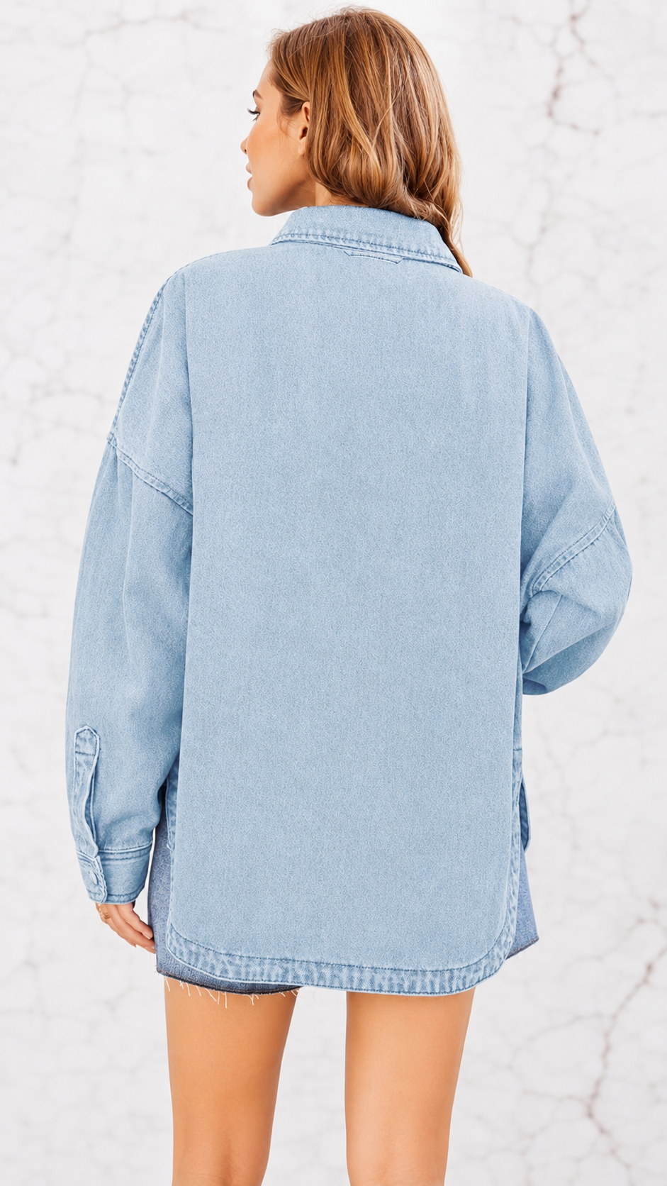 VELORA™ Bluehaven Oversized Denim Shacket