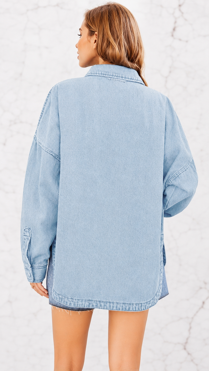 VELORA™ Bluehaven Oversized Denim Shacket