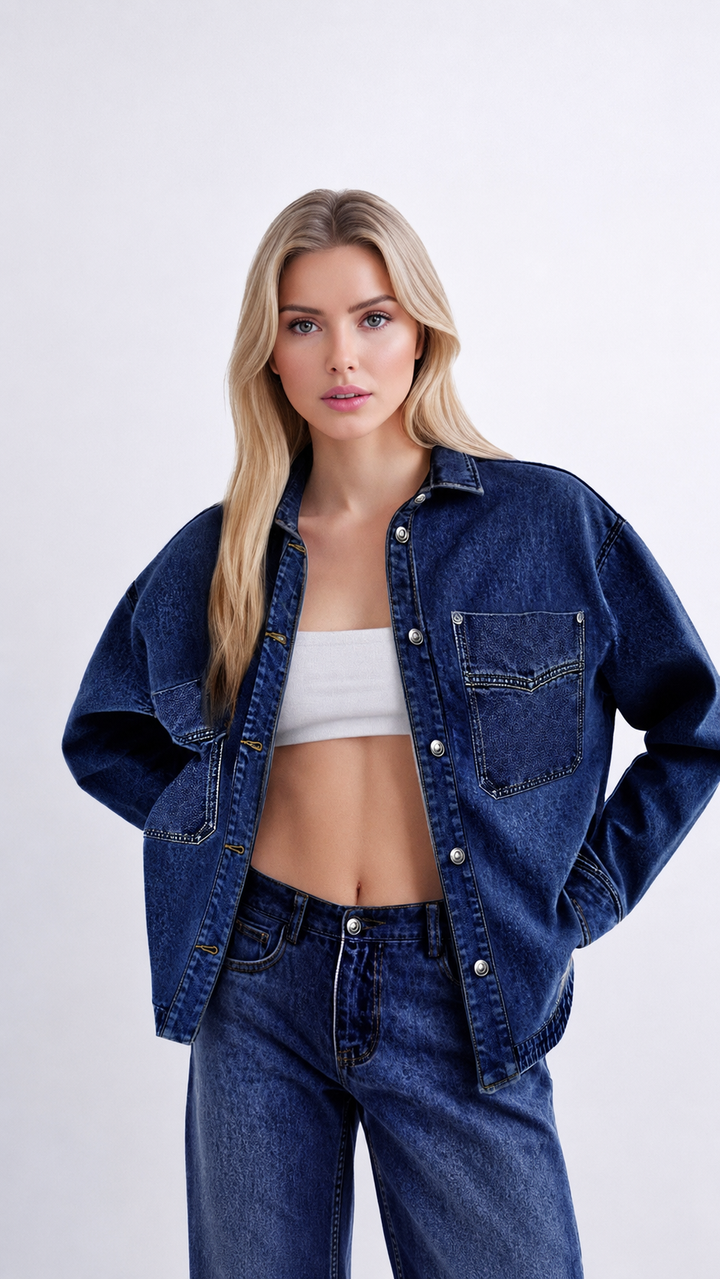 VELORA™ Bluehaven Oversized Denim Shacket