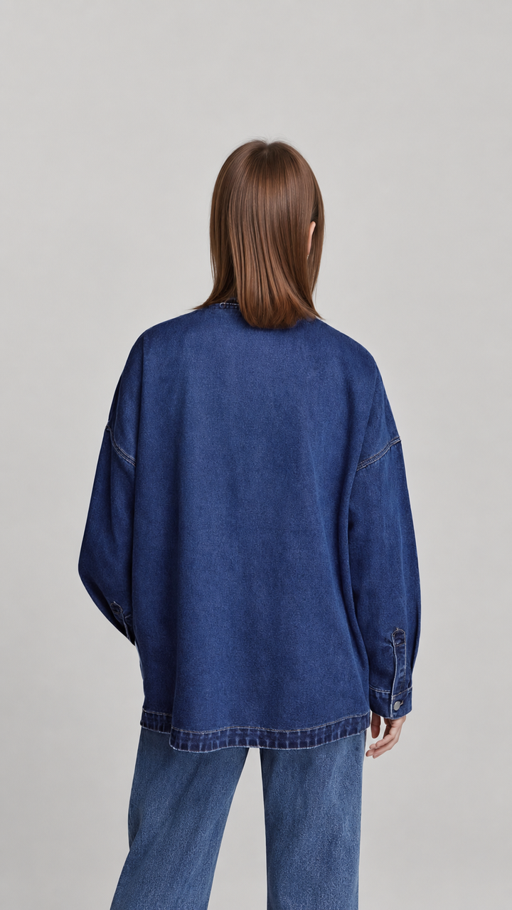 VELORA™ Bluehaven Oversized Denim Shacket
