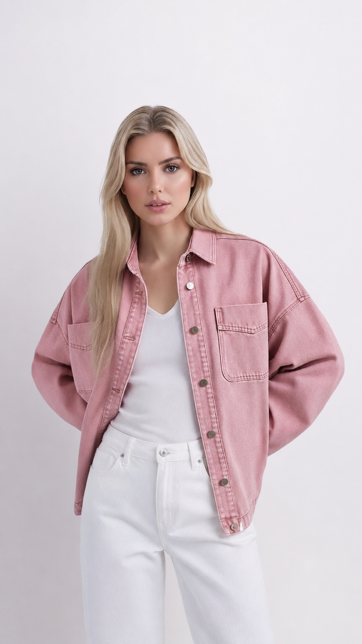 VELORA™ Bluehaven Oversized Denim Shacket