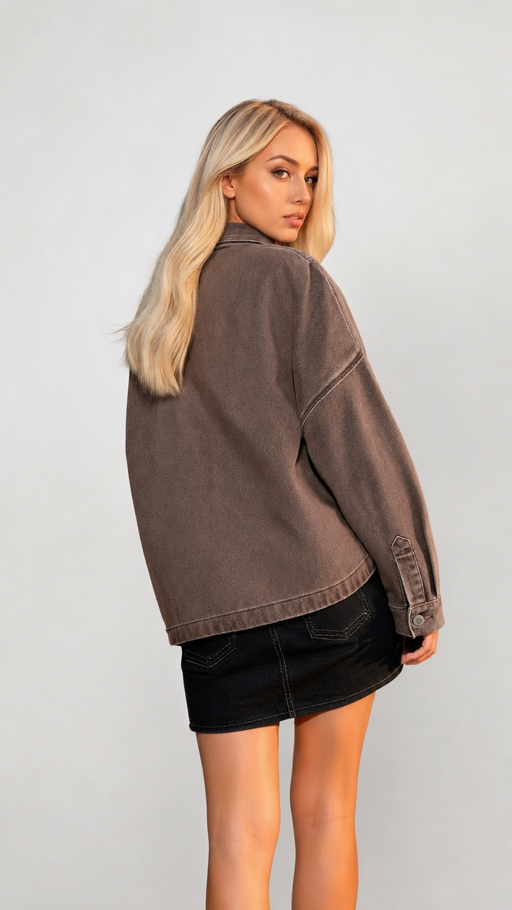 VELORA™ Bluehaven Oversized Denim Shacket